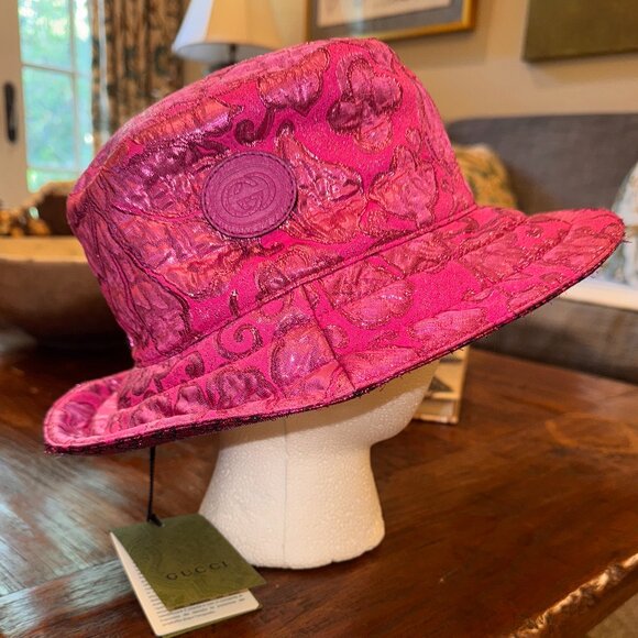 NWT GUCCI 'Love Parade' Lamé Jacquard Reversible Bucket Hat w/Tags - Picture 2 of 9